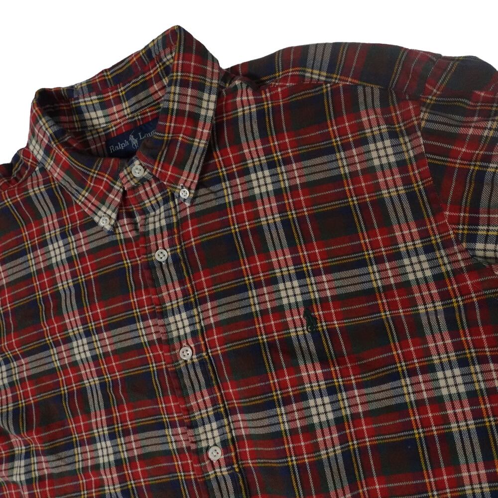 Ralph Lauren Vintage Grunge Flannel Plaid Button Up Shirt Men's Classic Fit XL